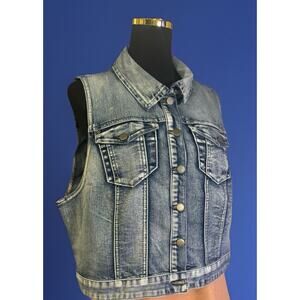 Forever 21 Cropped Acid Wash Denim Vest Concert Festival Punk Goth Western Y2k